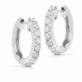 14K White Gold 18mm Diamond Huggie Earrings