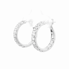 14K White Gold 19mm Round Inside Out Natural Diamonds Hoop Earrings