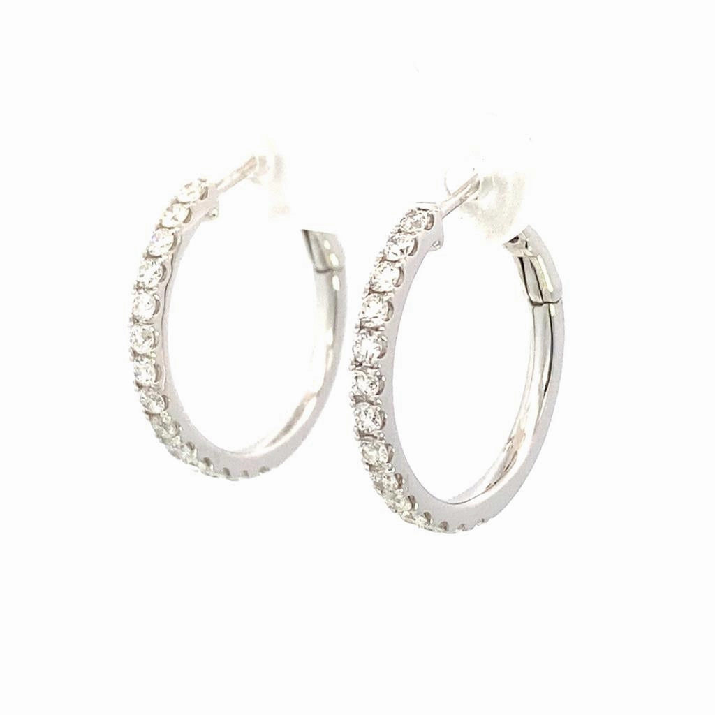 14K White Gold 20mm Round Diamond Hoop Earrings