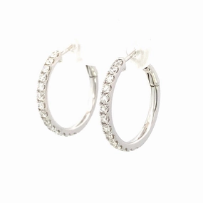 14K White Gold 20mm Round Diamond Hoop Earrings