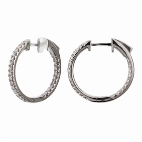 14K White Gold 20mm Round Inside Out Natural Diamonds Hoop Earrings