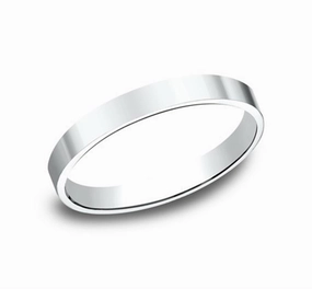 14K White Gold 2mm Flat Plain Straight Wedding Band