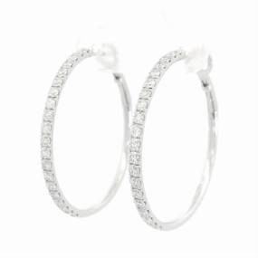 14K White Gold 30mm Round Diamond Hoop Earrings