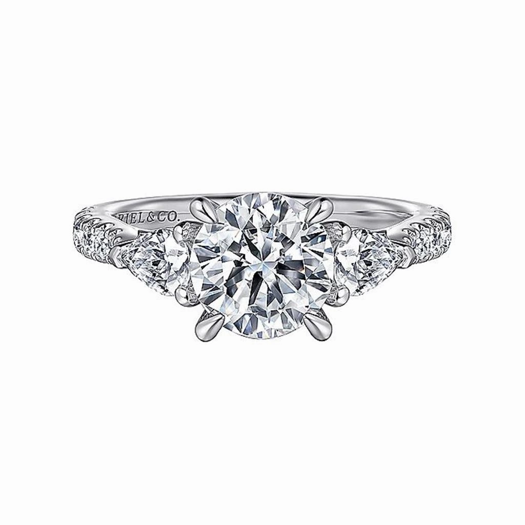 14K White Gold 'Abina' Three Stone Round Diamond Engagement Ring