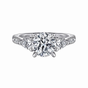 14K White Gold 'Abina' Three Stone Round Diamond Engagement Ring