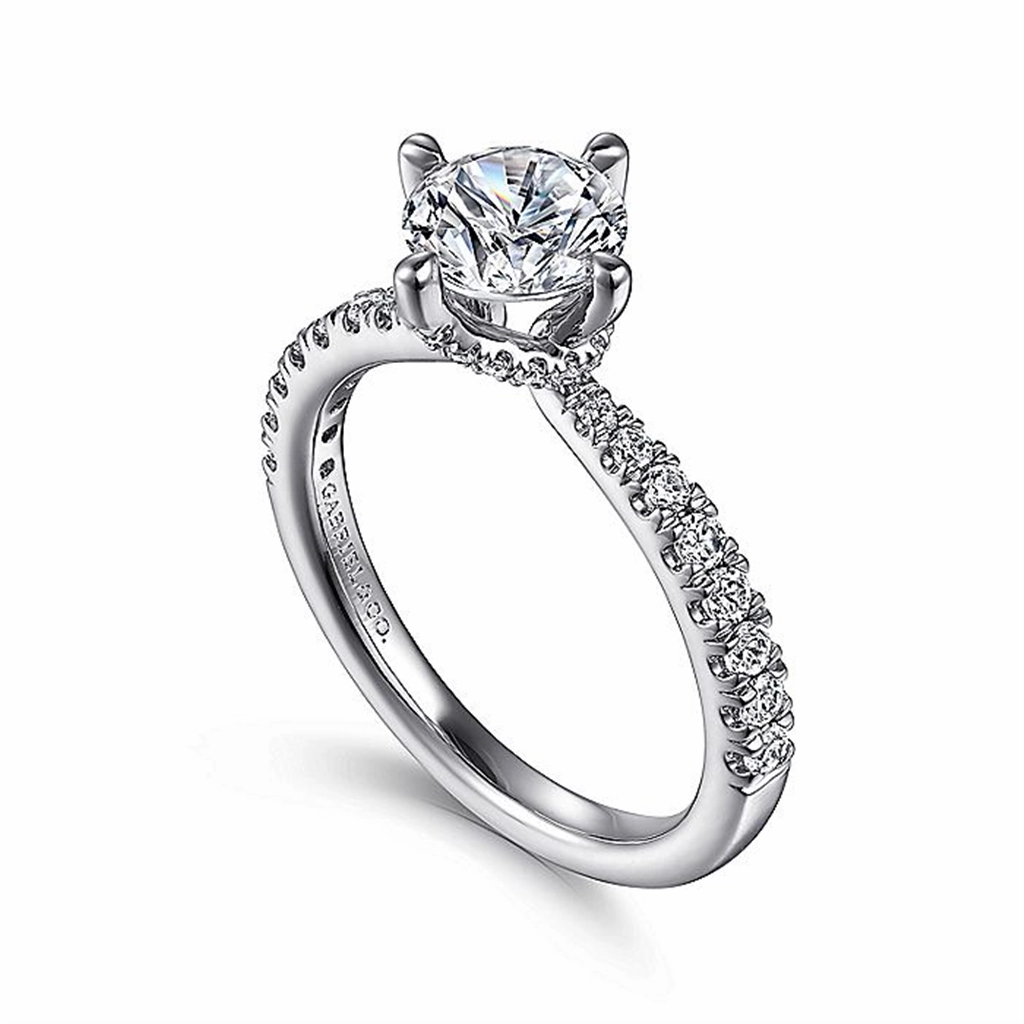 14K White Gold 'Ada' Hidden Halo Round Diamond Engagement Ring