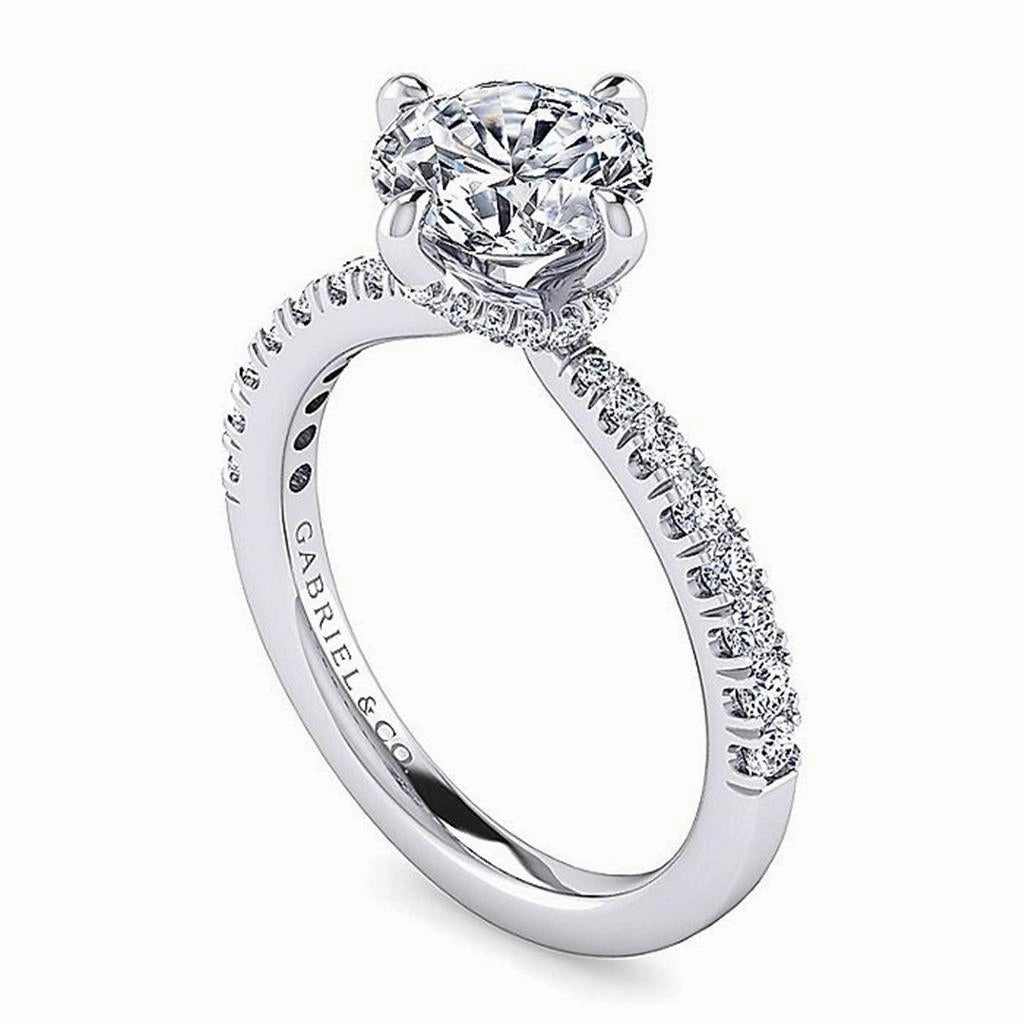 14K White Gold 'Ada' Hidden Halo Round Natural Diamonds Engagement Ring