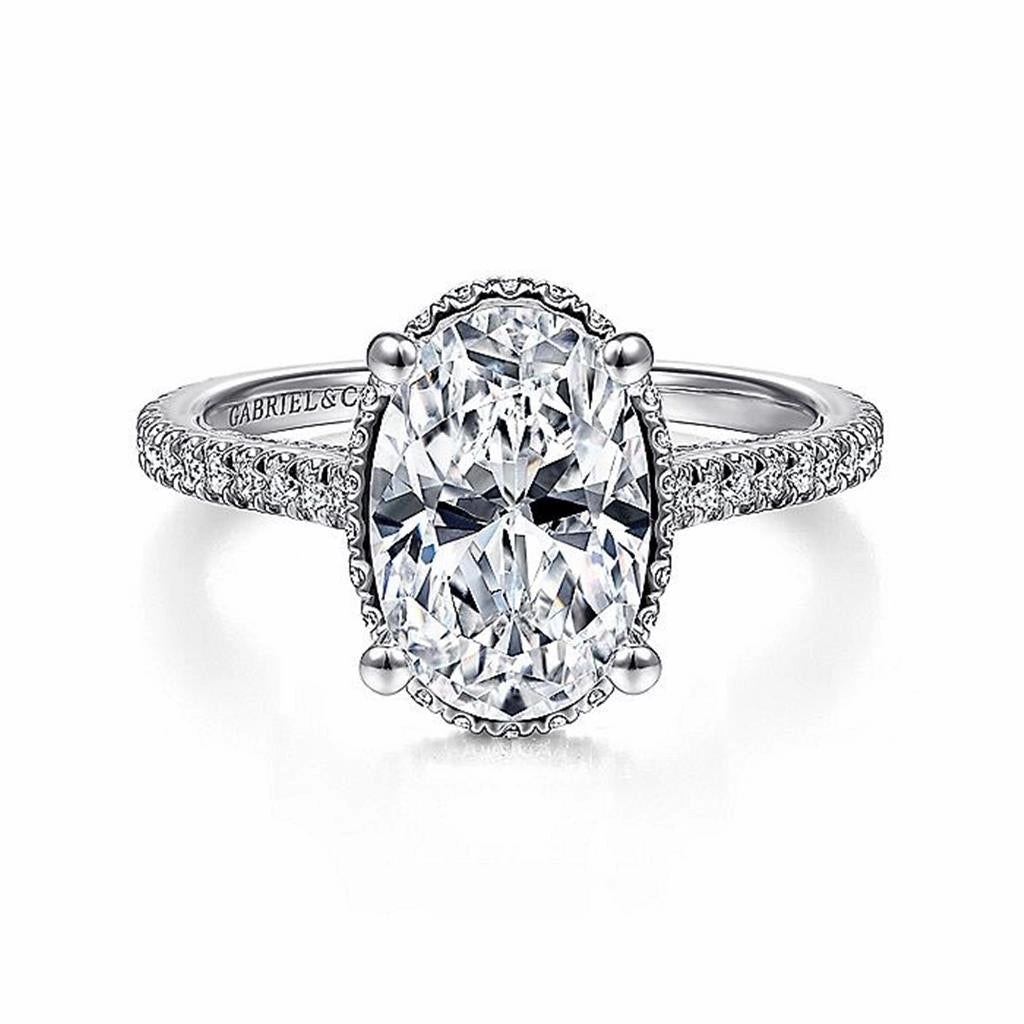 14K White Gold 'Camden' Hidden Halo Oval Diamond Engagement Ring