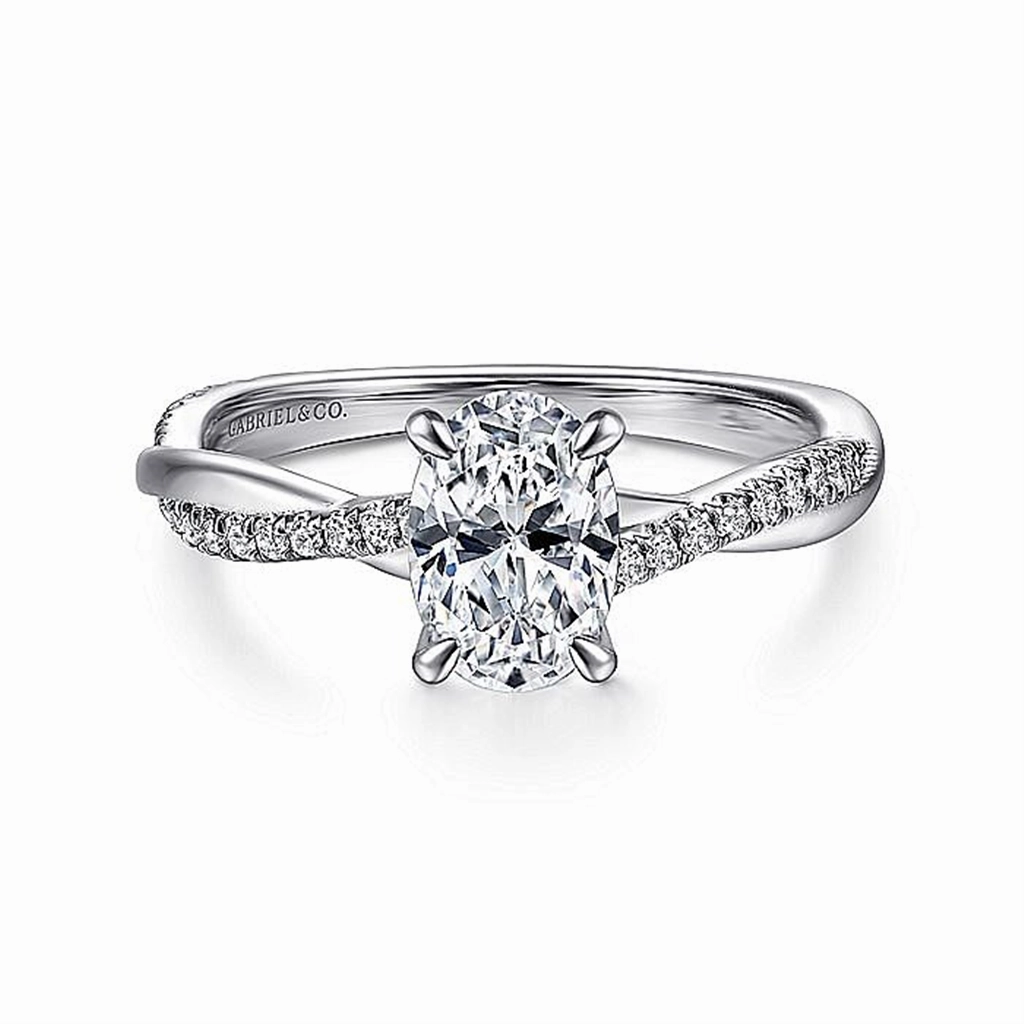 14K White Gold 'Campana' Oval Twist Diamond Engagement Ring