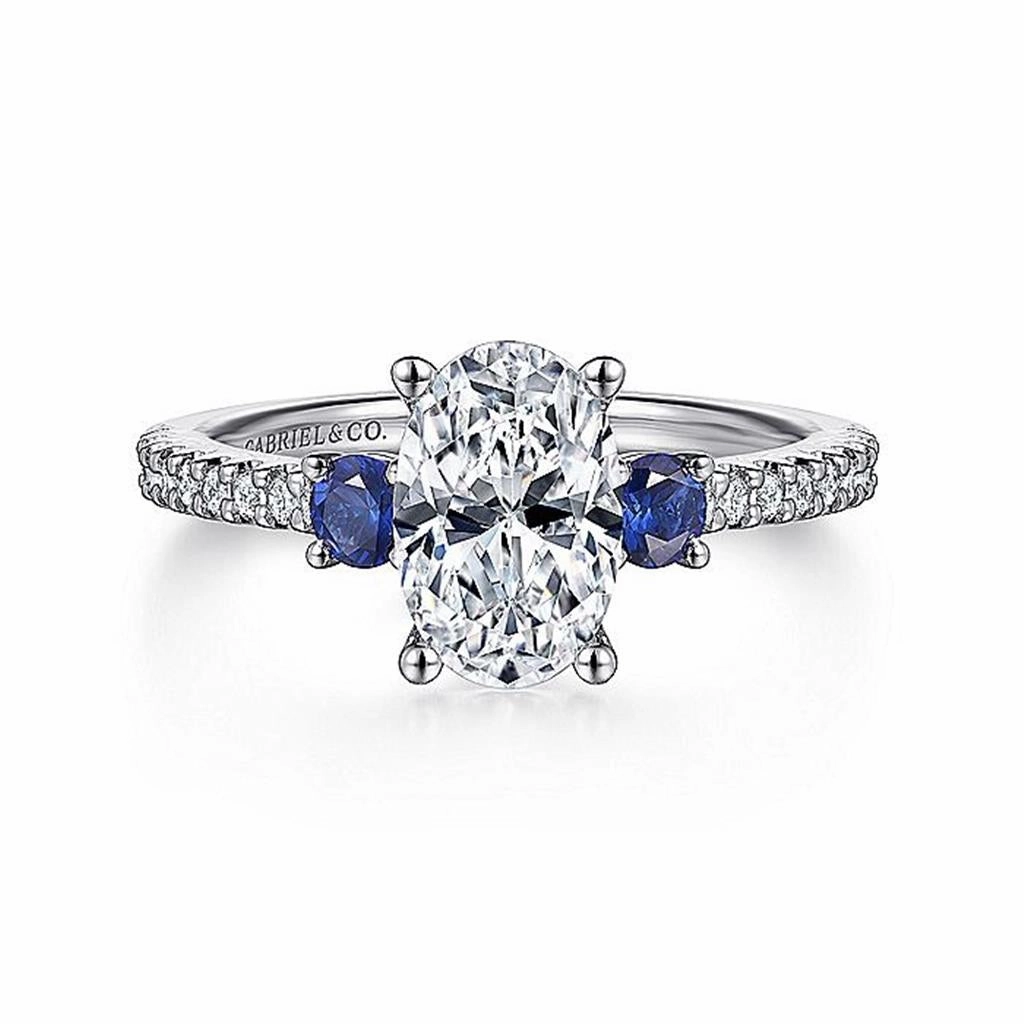 14K White Gold 'Chantal' Color Accent Oval Diamond Engagement Ring
