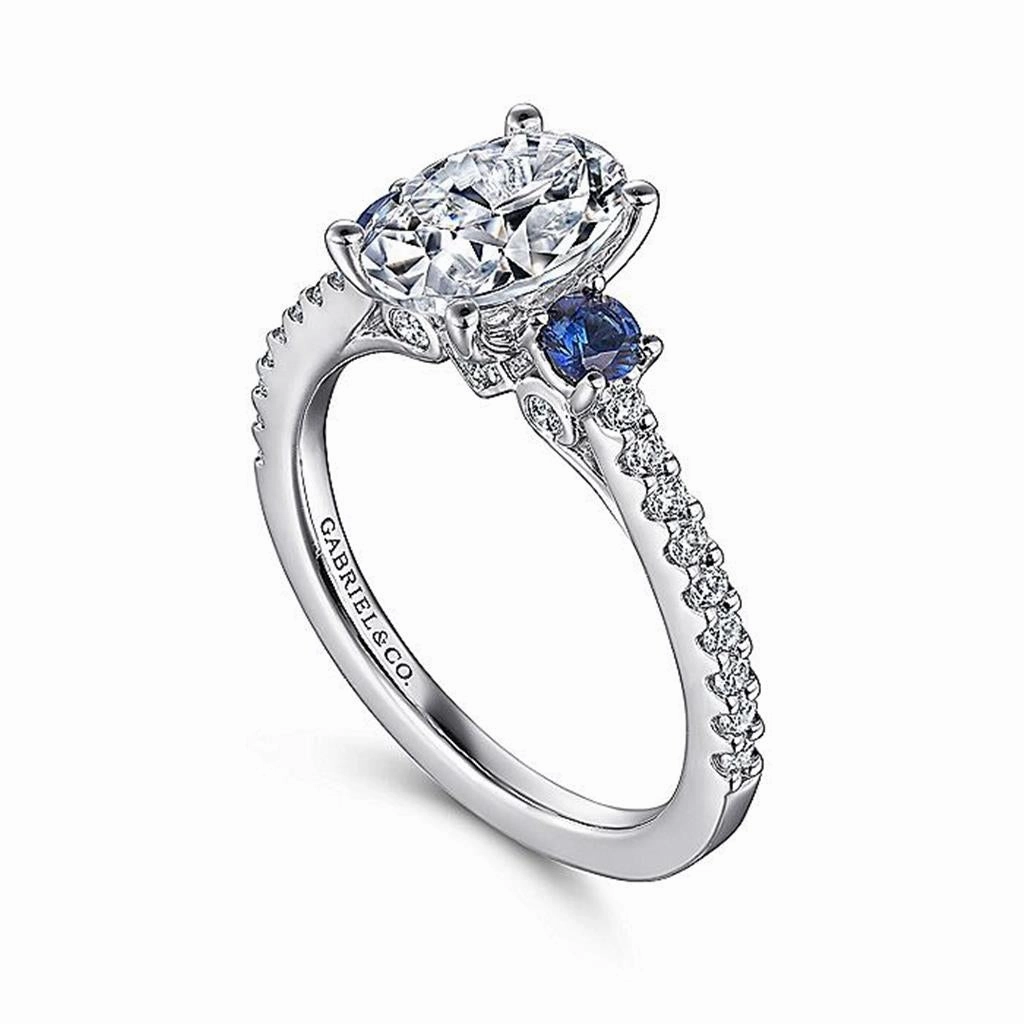 14K White Gold 'Chantal' Color Accent Oval Diamond Engagement Ring
