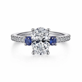 14K White Gold 'Chantal' Color Accent Oval Diamond Engagement Ring
