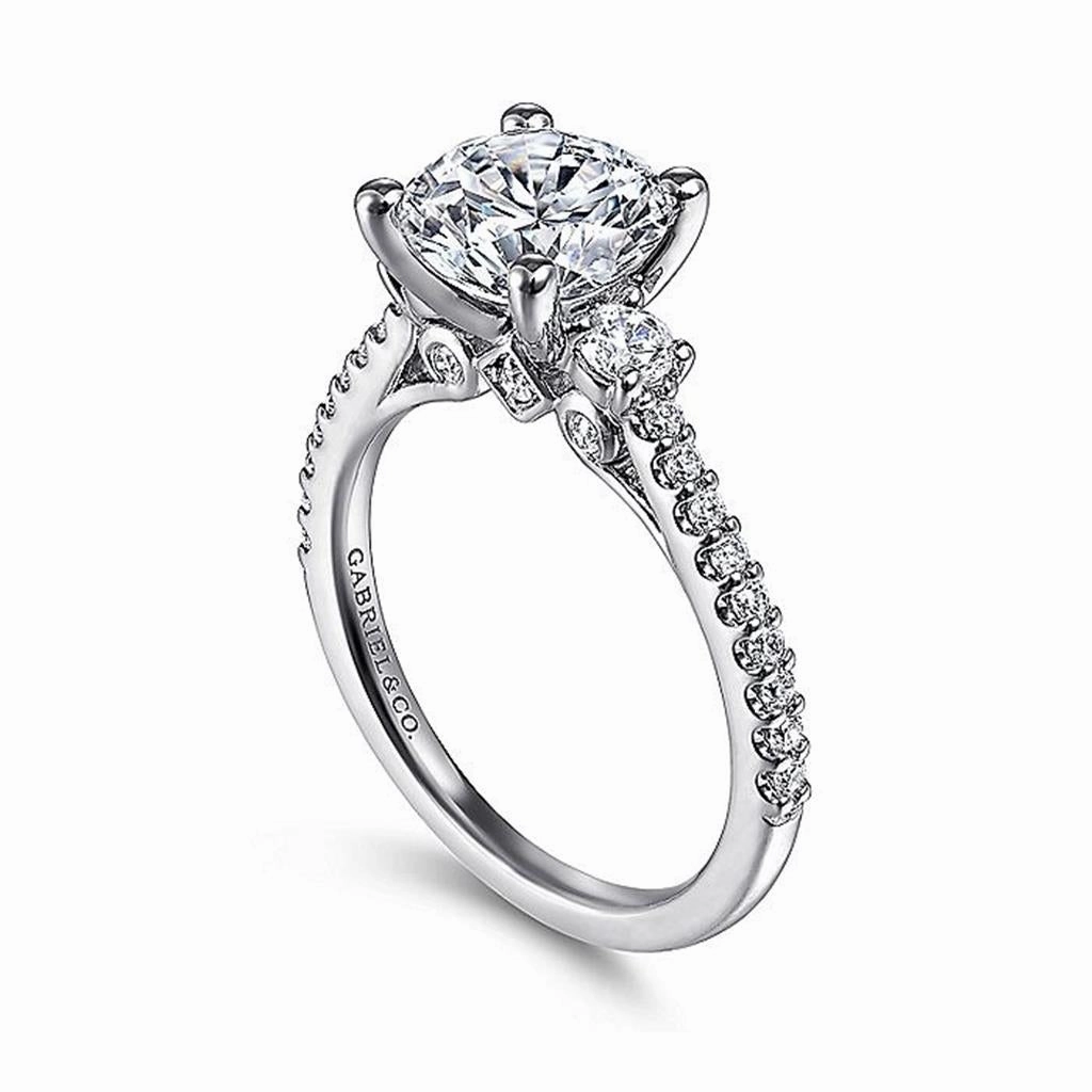 14K White Gold 'Chantal' Three Stone Round Diamond Engagement Ring