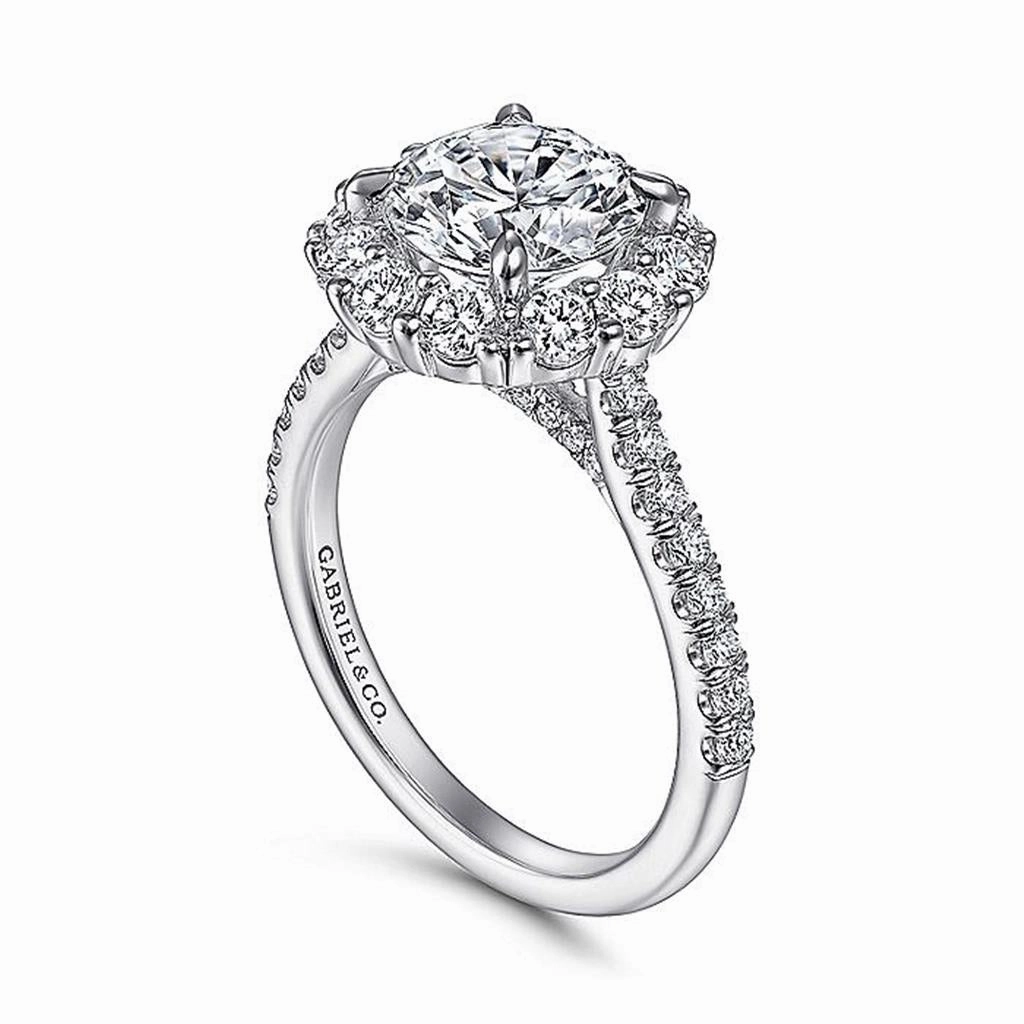 14K White Gold 'Charmaine' Halo Round Diamond Engagement Ring