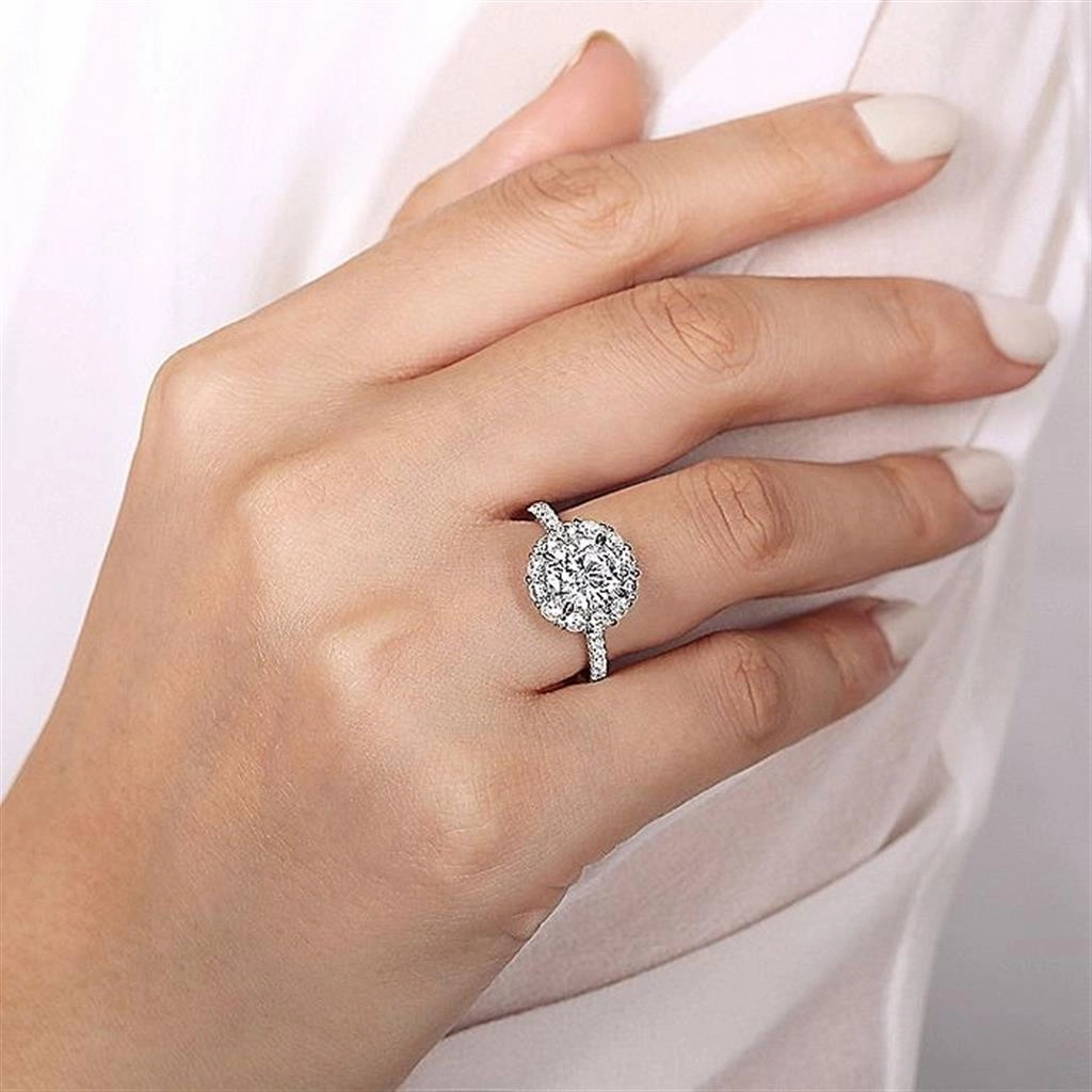 14K White Gold 'Charmaine' Halo Round Diamond Engagement Ring