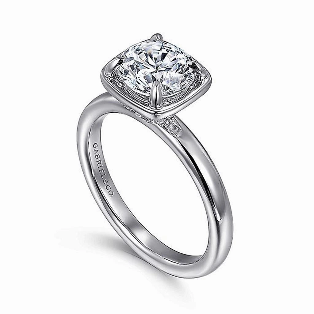 14K White Gold 'Deedie' Round Diamond Hidden Halo Engagement Ring