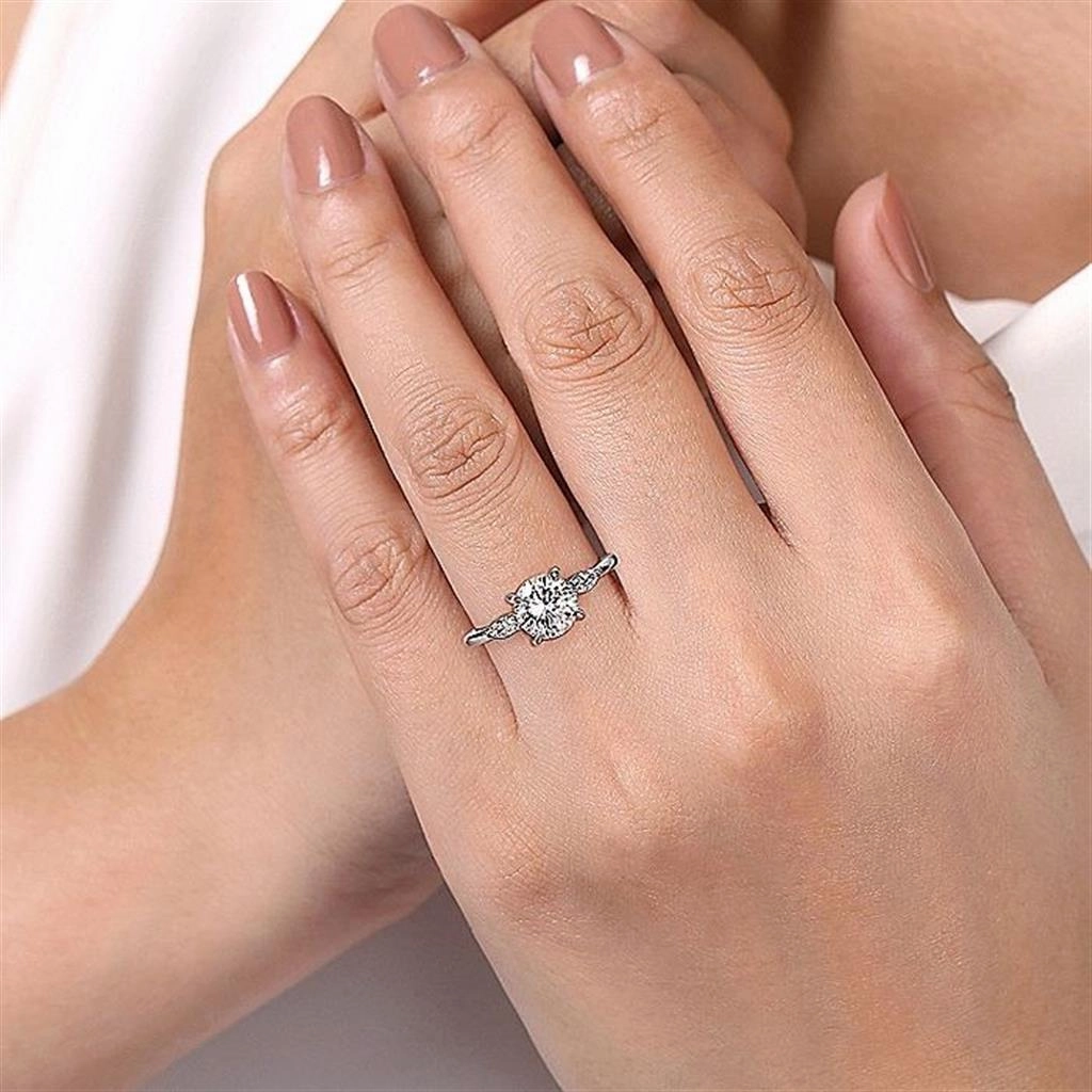 14K White Gold 'Dela' Three Stone Round Diamond Engagement Ring