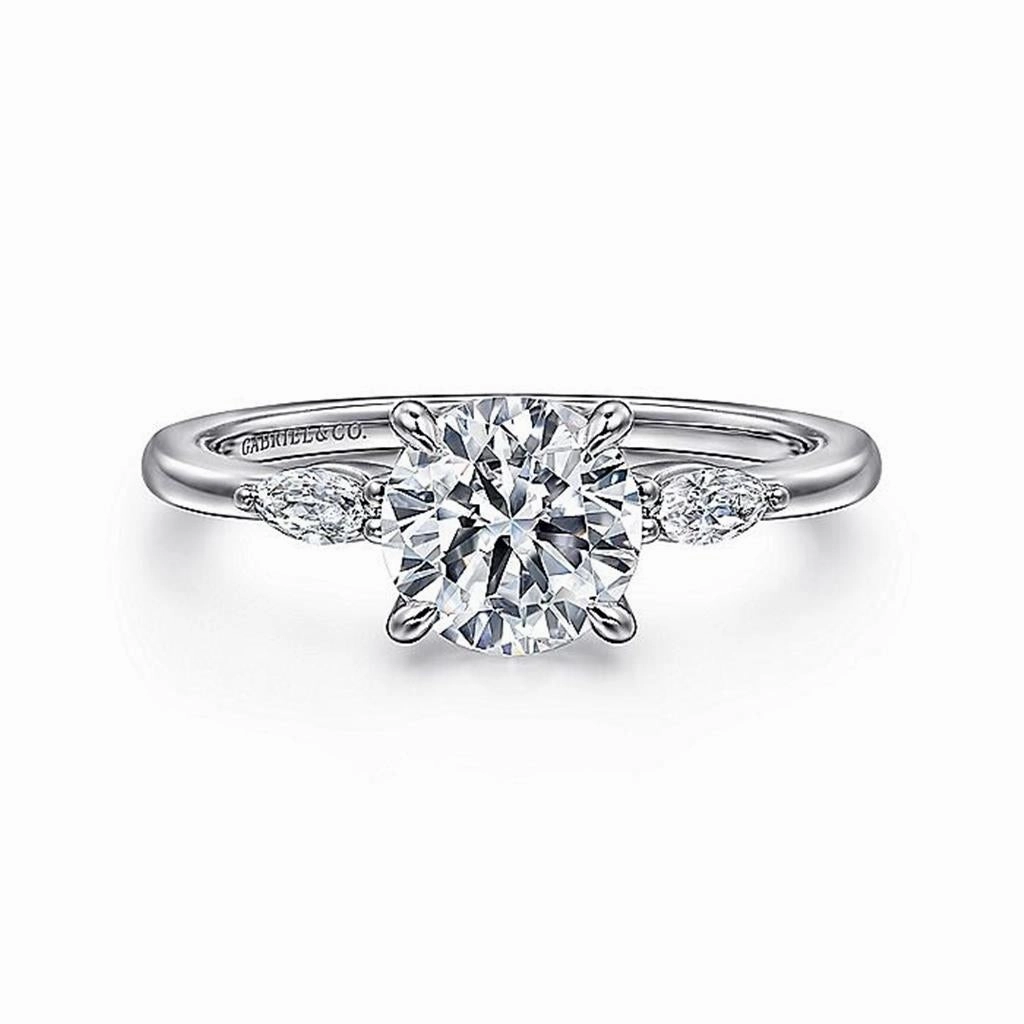 14K White Gold 'Dela' Three Stone Round Diamond Engagement Ring