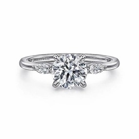 14K White Gold 'Dela' Three Stone Round Diamond Engagement Ring