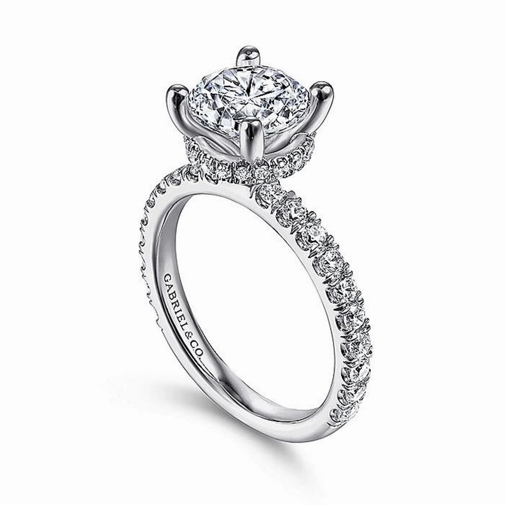 14K White Gold 'Ellis' Hidden Halo Round Diamond Engagement Ring