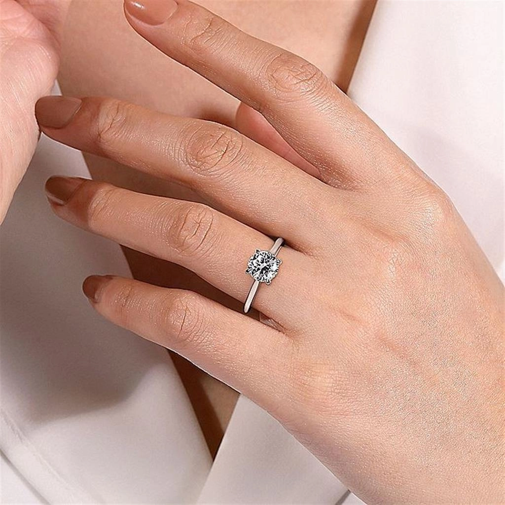14K White Gold 'Ericka' Hidden Halo Round Diamond Engagement Ring