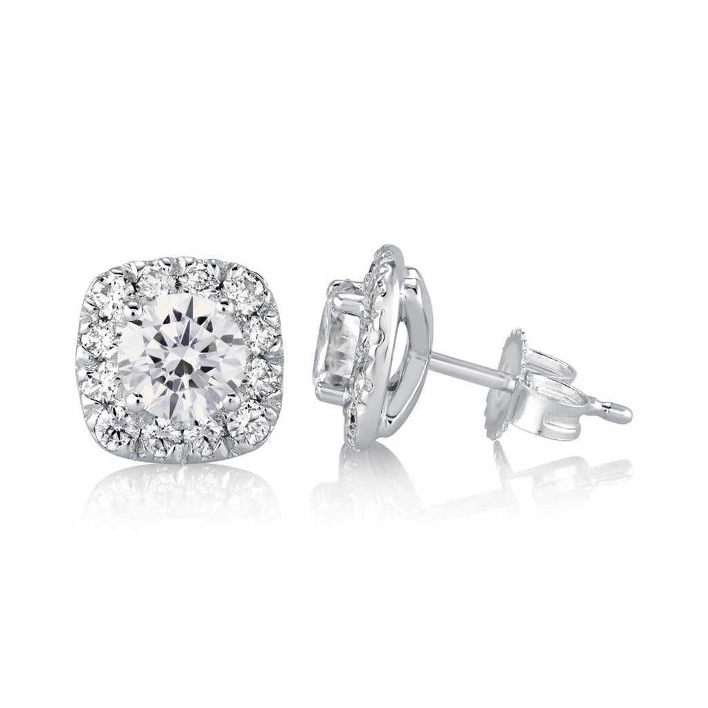 14K White Gold 'Fire & Ice' Halo Natural Diamonds Earrings