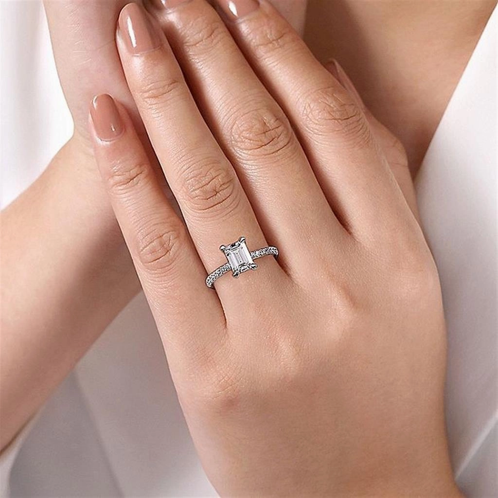 14K White Gold 'Franka' Classic Emerald Cut Diamond Engagement Ring