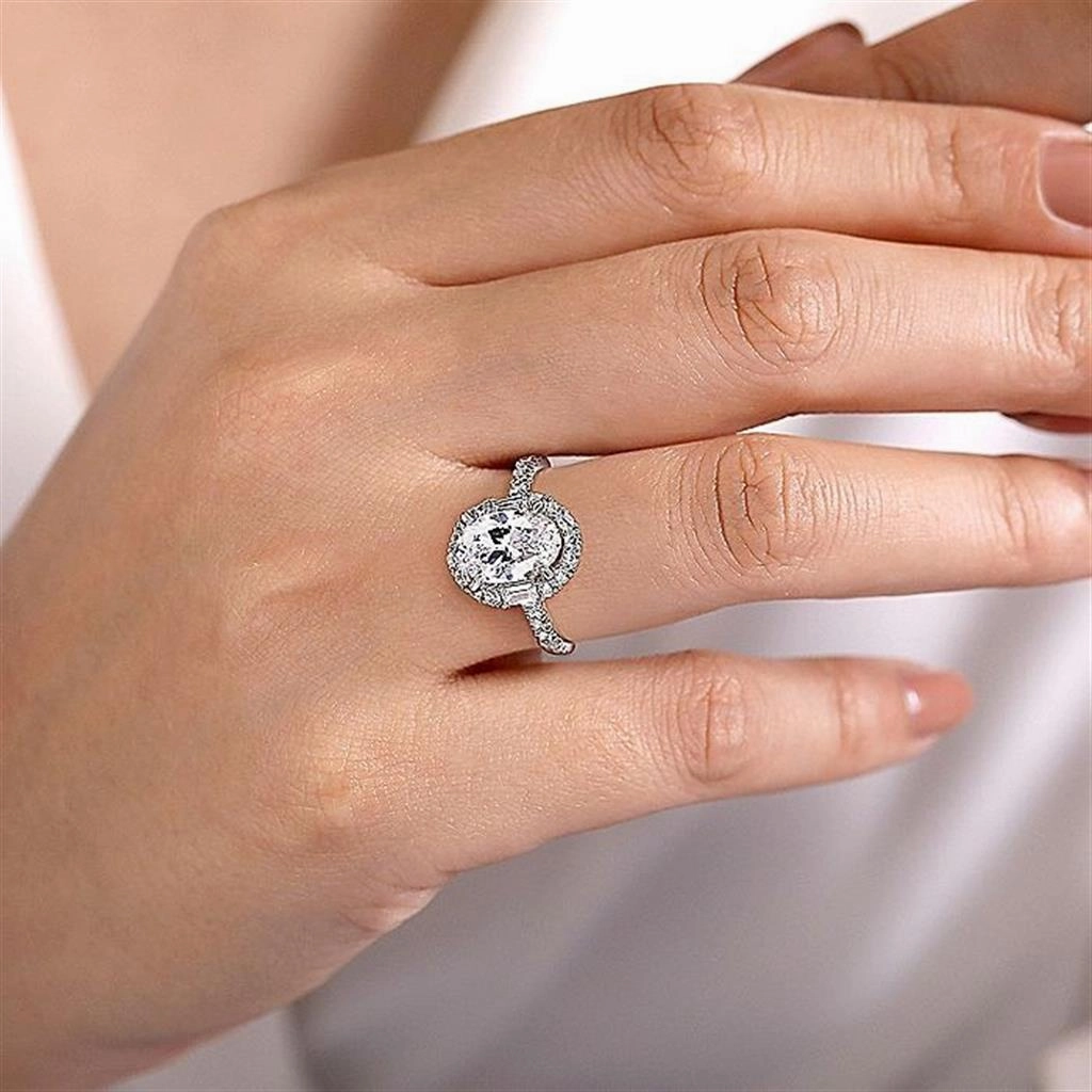 14K White Gold 'Hamilton' Halo Oval Diamond Engagement Ring