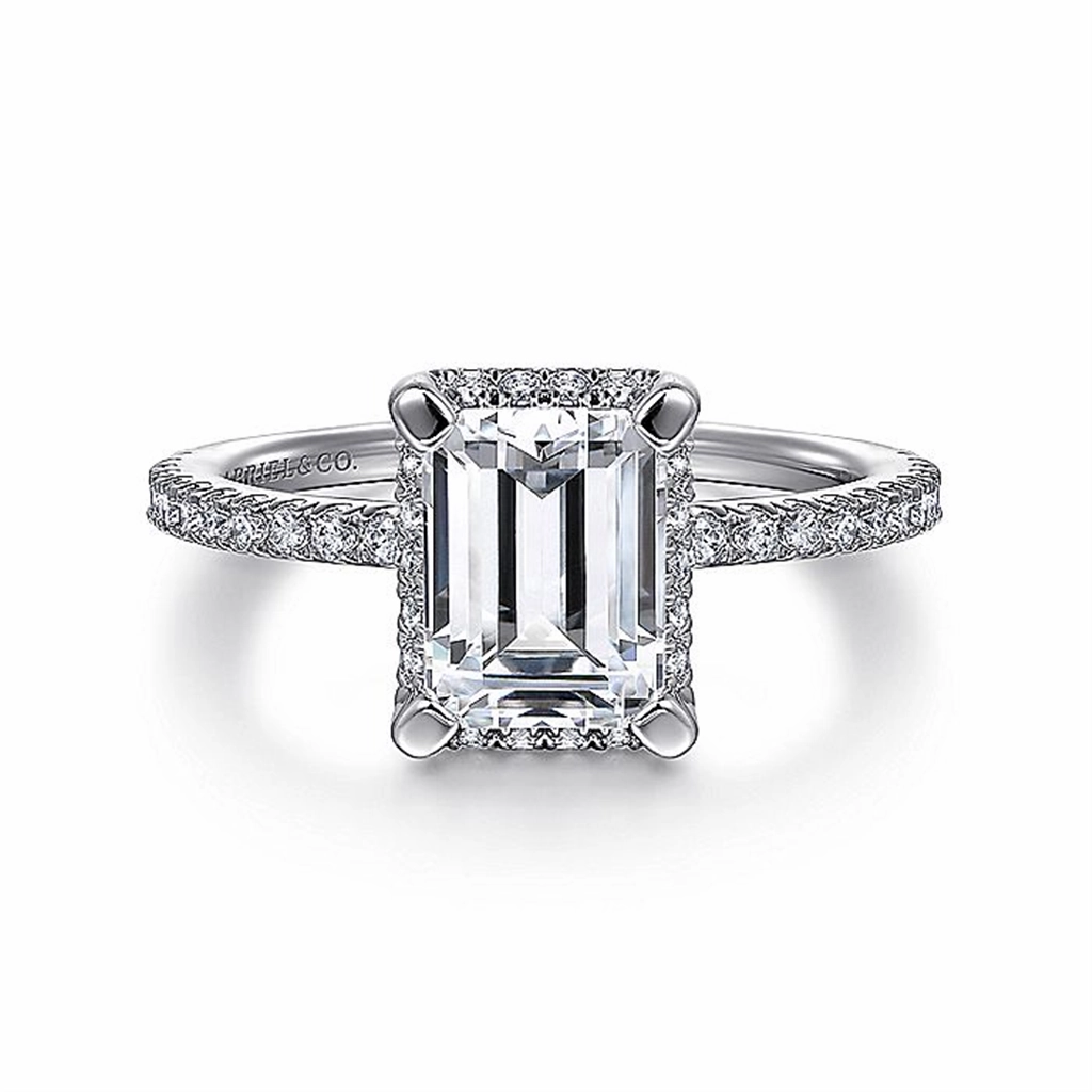 14K White Gold 'Hart' Hidden Halo Emerald Cut Diamond Engagement Ring