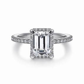 14K White Gold 'Hart' Hidden Halo Emerald Cut Diamond Engagement Ring