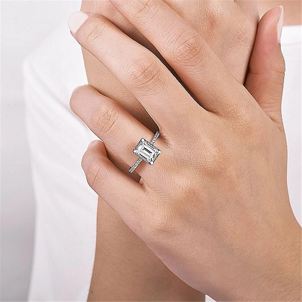 14K White Gold 'Hart' Hidden Halo Emerald Cut Diamond Engagement Ring