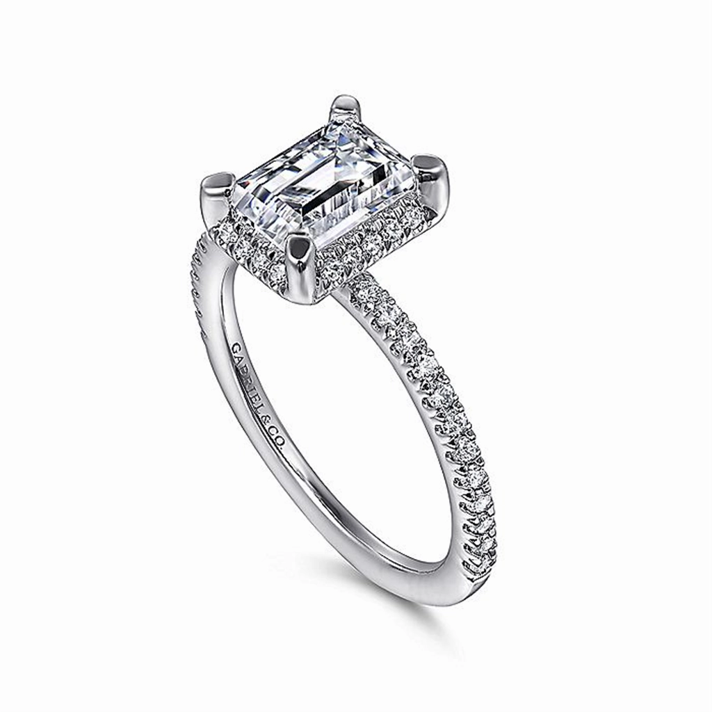 14K White Gold 'Hart' Hidden Halo Emerald Cut Diamond Engagement Ring