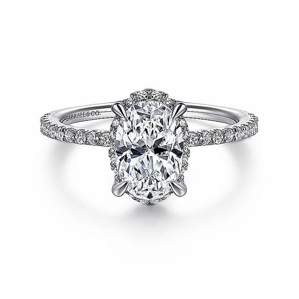 14K White Gold 'Hart' Hidden Halo Oval Diamond Engagement Ring