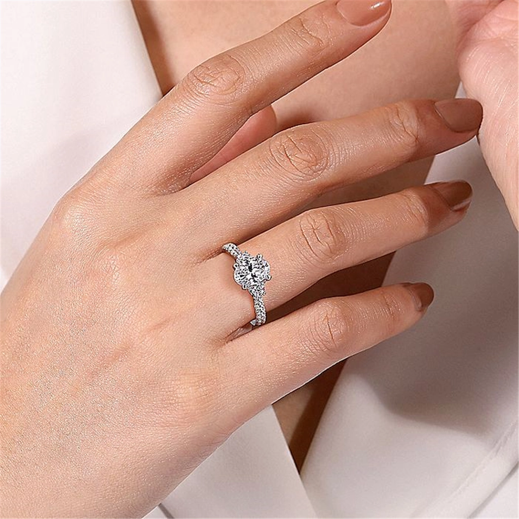 14K White Gold 'Isabel' Three Stone Oval Diamond Engagement Ring