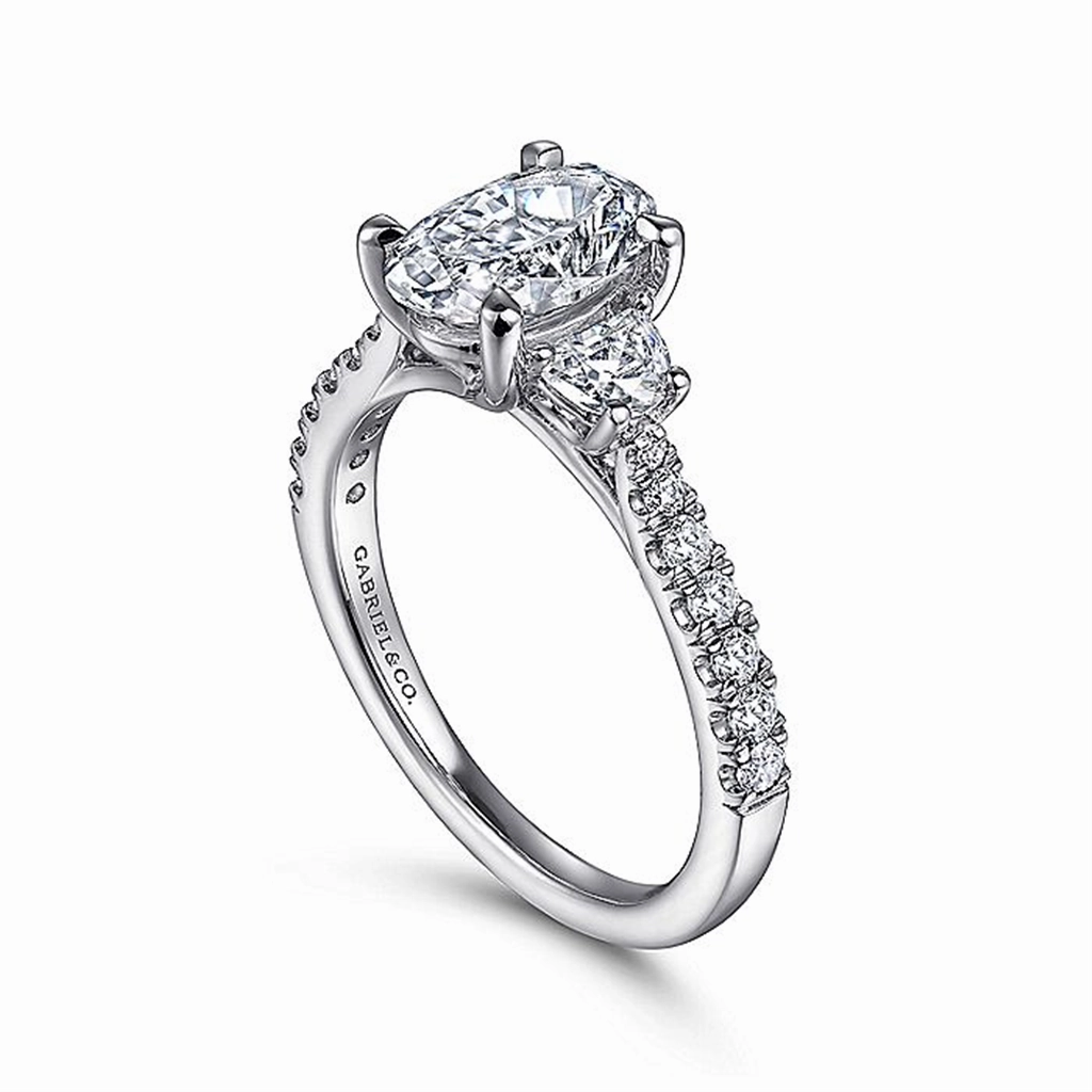 14K White Gold 'Isabel' Three Stone Oval Diamond Engagement Ring