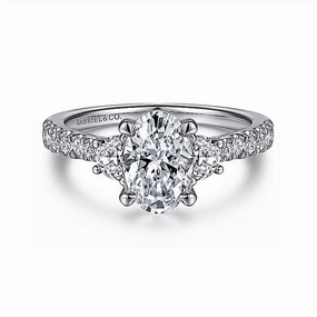 14K White Gold 'Isabel' Three Stone Oval Diamond Engagement Ring