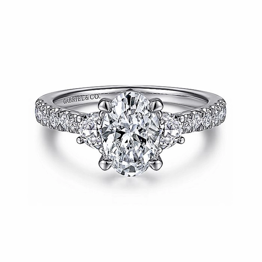 14K White Gold 'Isabel' Three Stone Oval Diamond Engagement Ring