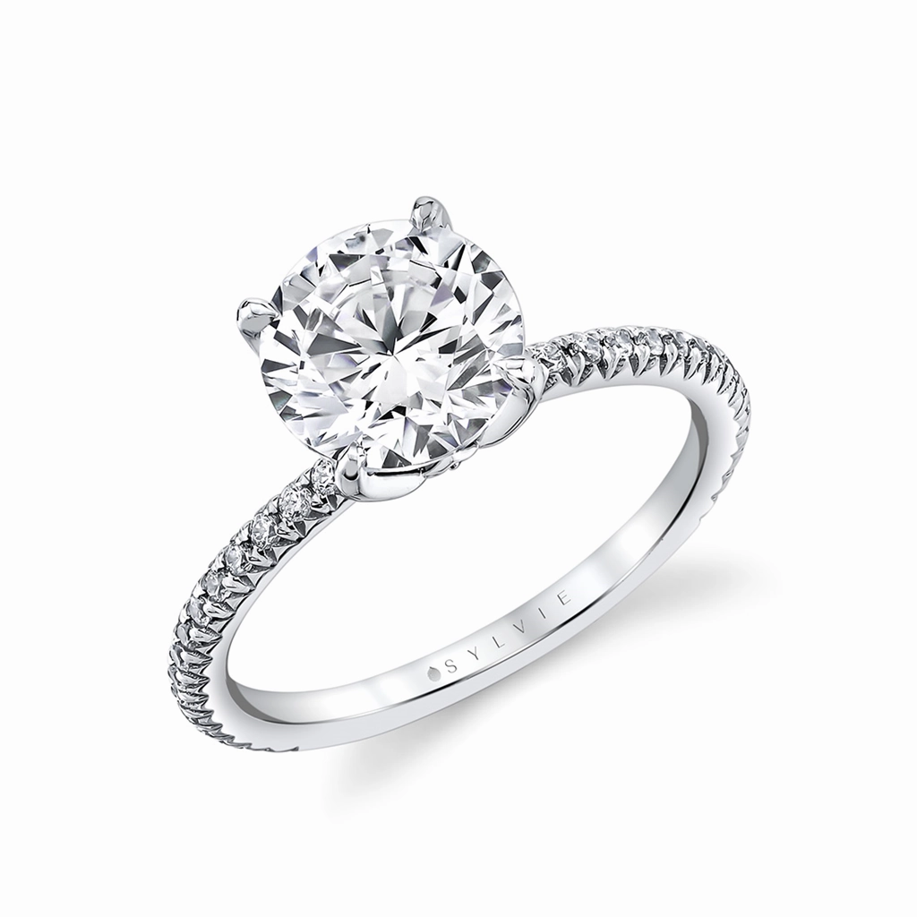 14K White Gold 'Jasmine' Hidden Halo Round Natural Diamonds Natural Diamonds Engagement Ring