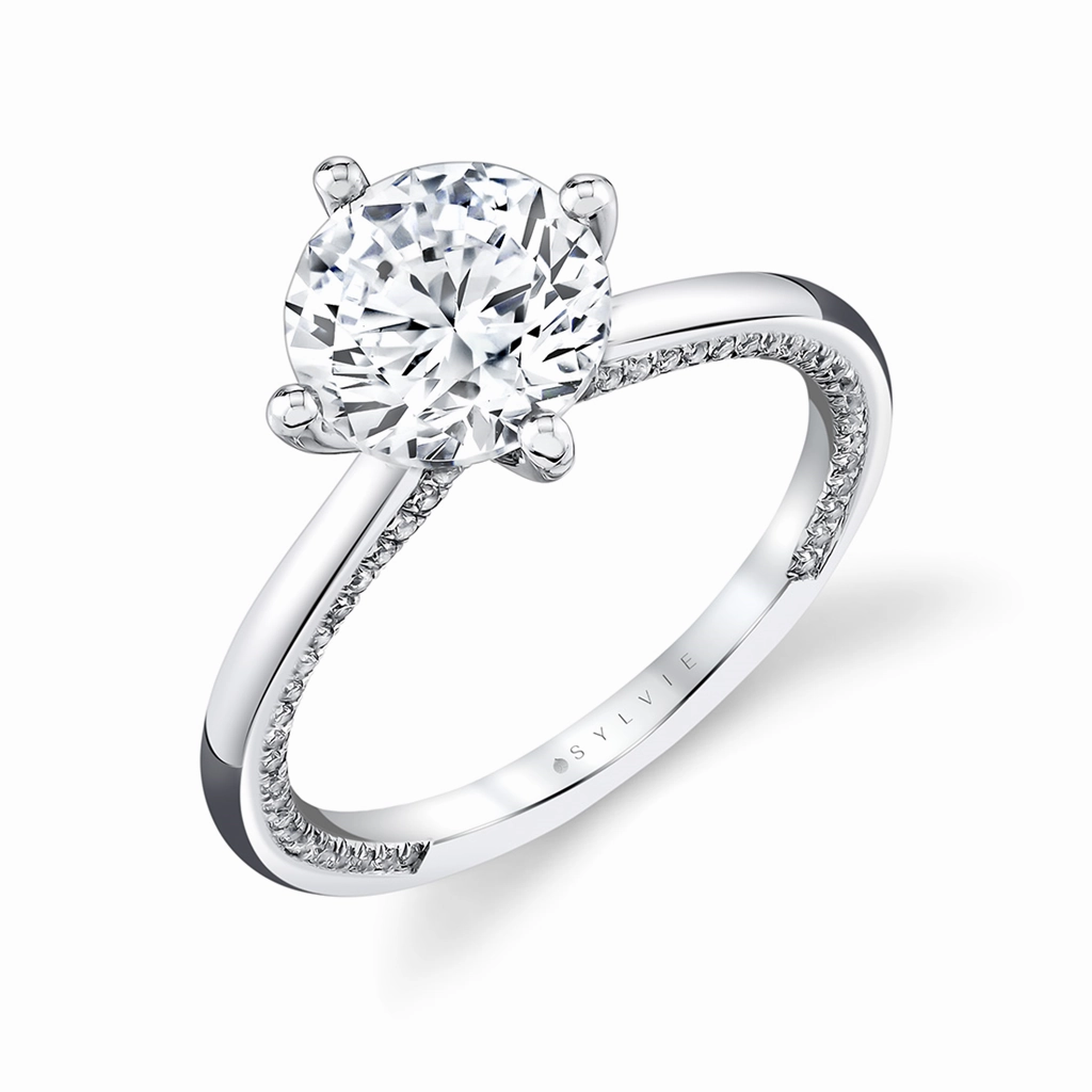 14K White Gold 'Kate' Compass Set Round Diamond Engagement Ring