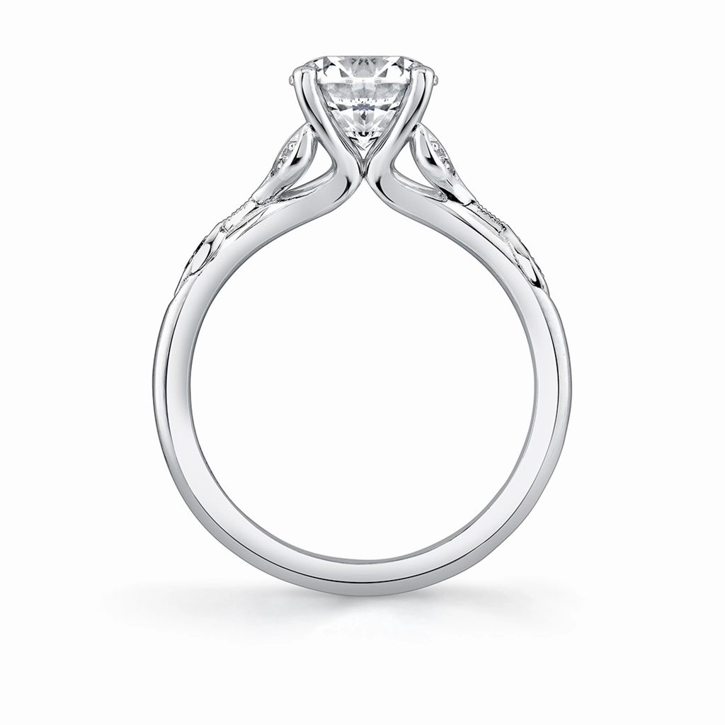 14K White Gold 'Lotus' Split Shank Round Diamond Engagement Ring