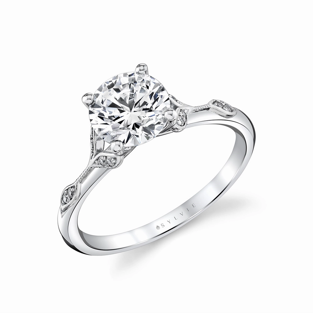 14K White Gold 'Lotus' Split Shank Round Diamond Engagement Ring