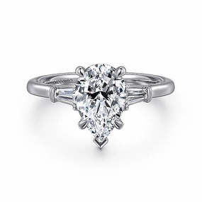14K White Gold 'Louann' Three Stone Pear Diamond Engagement Ring