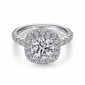 14K White Gold 'Lyla' Halo Round Natural Diamonds Natural Diamonds Engagement Ring