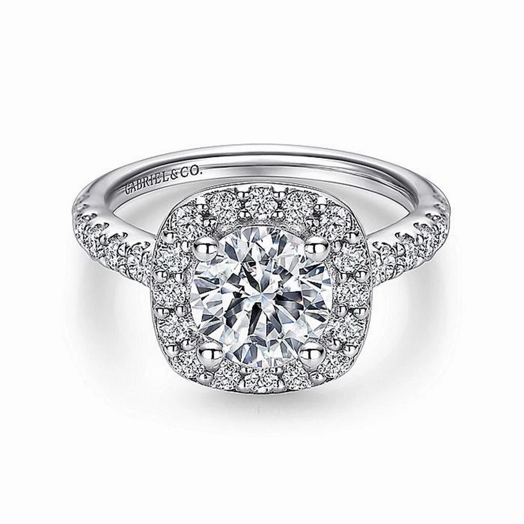 14K White Gold 'Lyla' Halo Round Natural Diamonds Natural Diamonds Engagement Ring