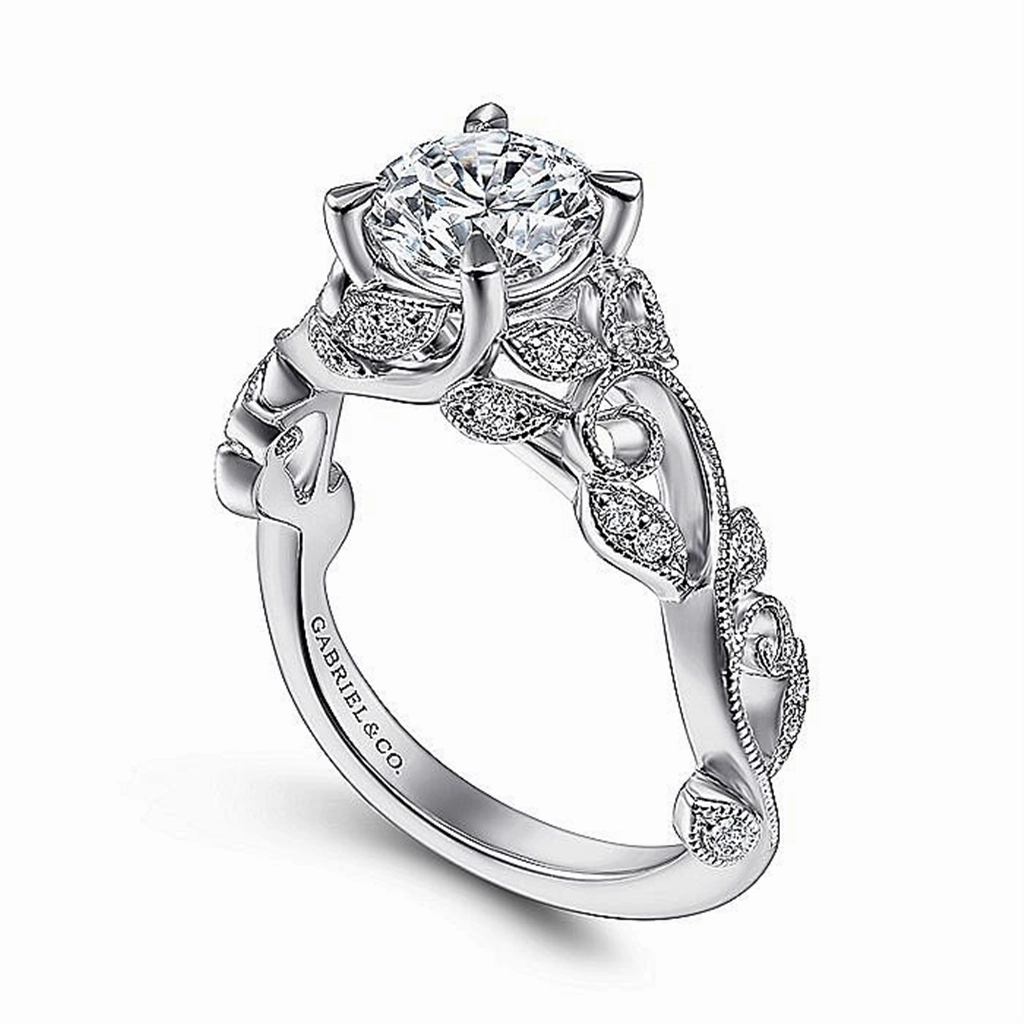 14K White Gold 'Martedi' Free Form Round Natural Diamonds Engagement Ring