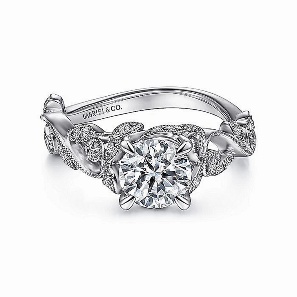 14K White Gold 'Martedi' Free Form Round Natural Diamonds Engagement Ring
