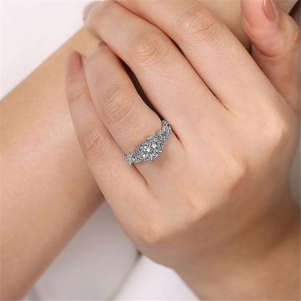 14K White Gold 'Martedi' Free Form Round Natural Diamonds Engagement Ring