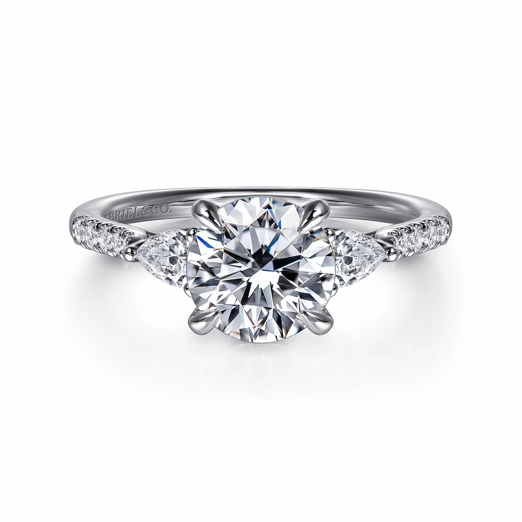 14K White Gold 'Monty' Three Stone Round Diamond Engagement Ring
