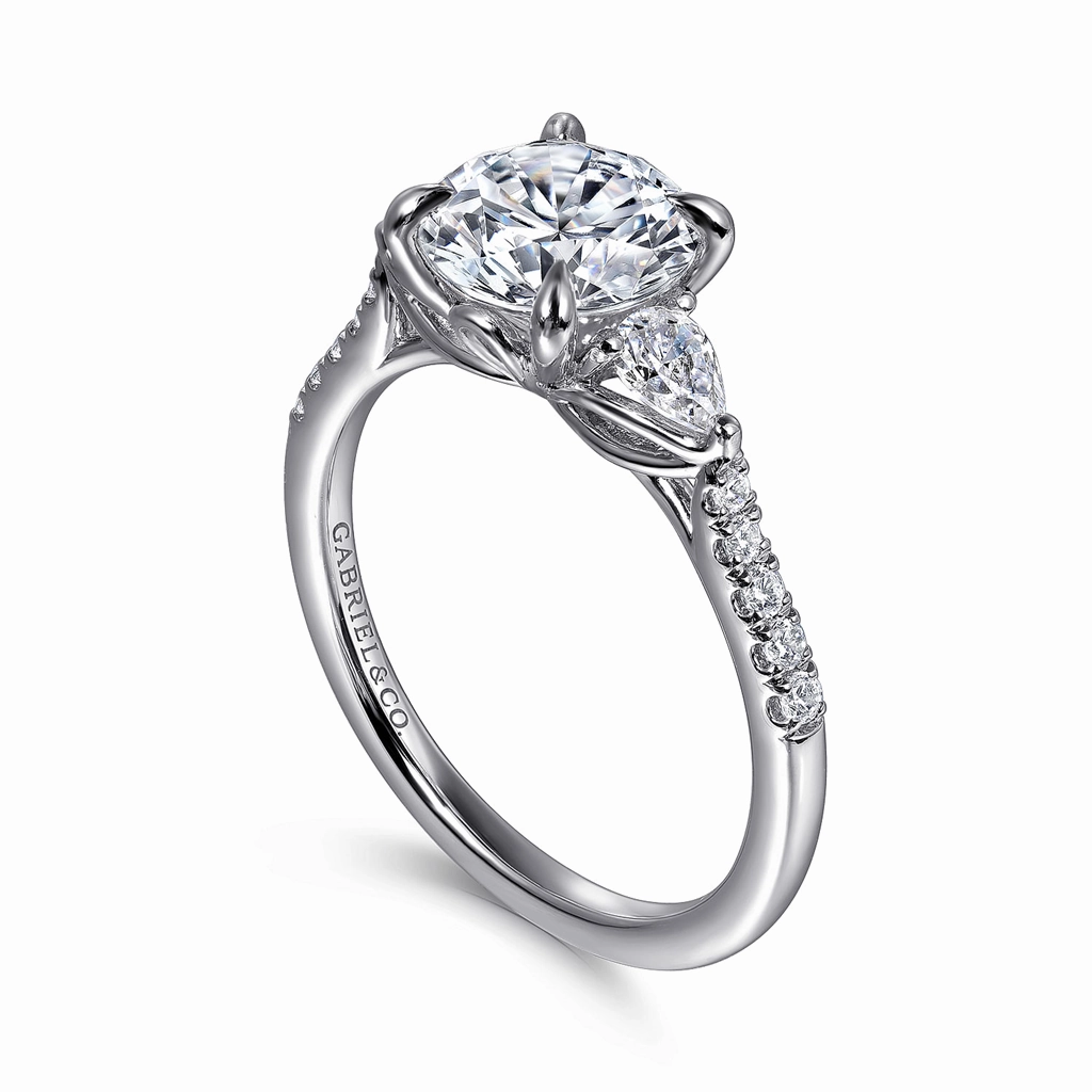 14K White Gold 'Monty' Three Stone Round Diamond Engagement Ring