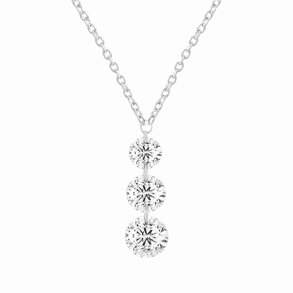 14K White Gold 'Naked Diamonds' Triple Drop Necklace